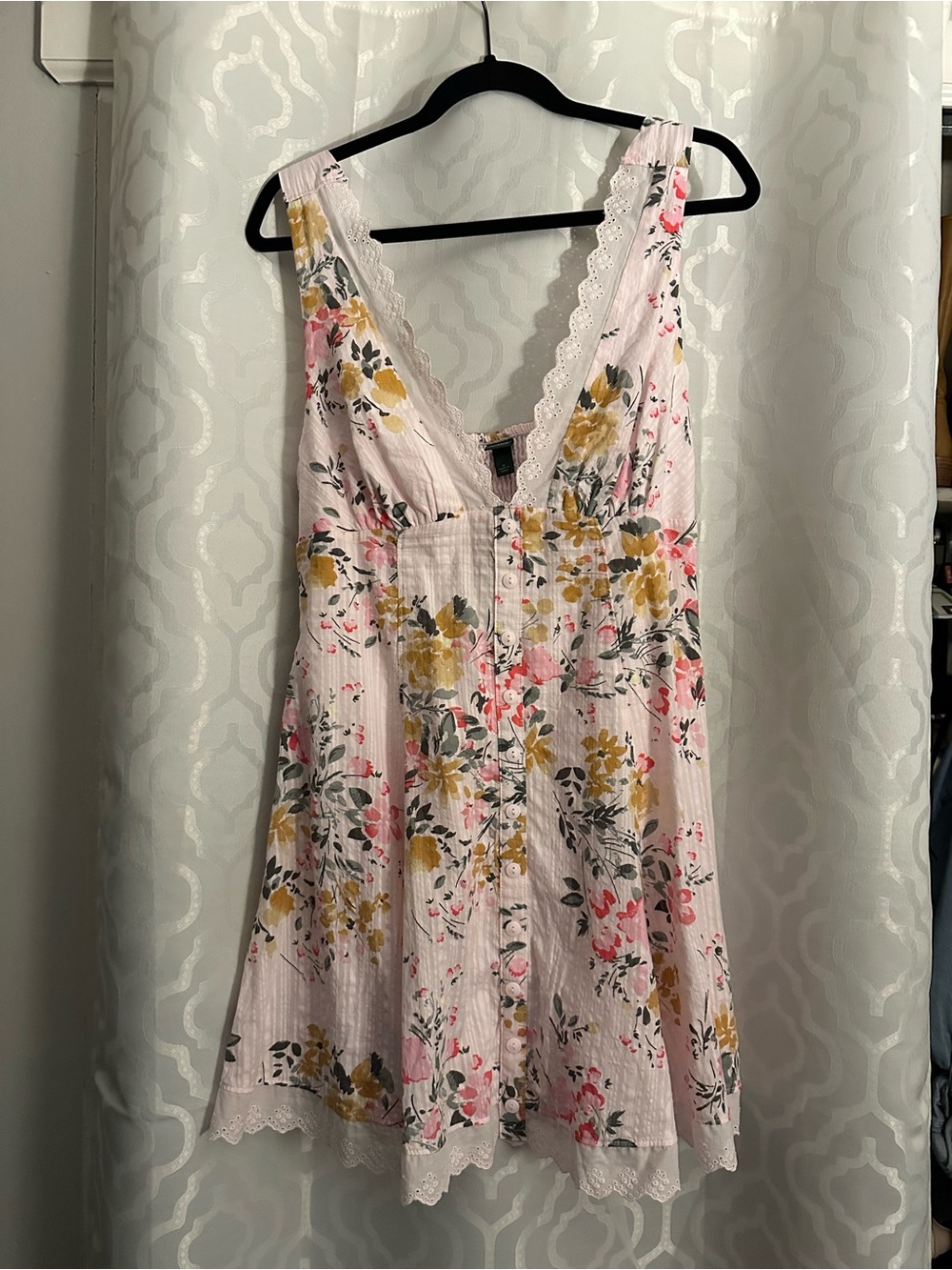 Wild Fable Pink Floral Lace-Trim Button Front Mini Dress
